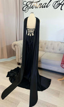 Load image into Gallery viewer, Black wedding dress with slit .
