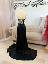 Load image into Gallery viewer, Black wedding dress with slit .
