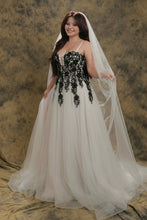Load image into Gallery viewer, Emily black and white wedding dress with detachable long sleeves (has pockets and slit)
