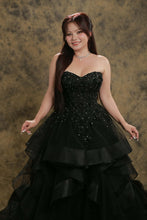 Load image into Gallery viewer, Hannah black waterfall wedding dress with detachable off shoulder (shoulder strap included)
