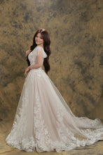 Load image into Gallery viewer, Sylvia wedding dress square neckline with removable short sleeves ( has pockets and slit)
