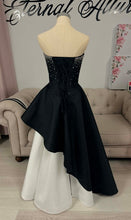 Load image into Gallery viewer, Hailey Black and white wedding dress with ombre diamante (Pockets and detachable off shoulder sleeves)
