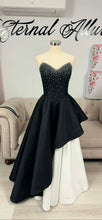 Load image into Gallery viewer, Hailey Black and white wedding dress with ombre diamante (Pockets and detachable off shoulder sleeves)
