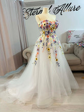Load image into Gallery viewer, Amy 2 in 1 floral wedding dress with pockets (detachable off shoulder sleeves and shoulder straps ). Mini dress with detachable a-line skirt with small train .
