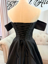Load image into Gallery viewer, Alina off shoulder black wedding dress with slit and pockets .

