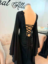 Load image into Gallery viewer, Morticia black wedding dress with bell sleeves
