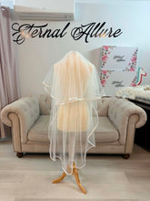 Load image into Gallery viewer, Midi length veil, 2 layers veil satin edged ,135cm
