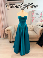 Load image into Gallery viewer, Hayley teal blue formal dress with slit and pockets , straps removable.
