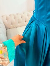 Load image into Gallery viewer, Hayley teal blue formal dress with slit and pockets , straps removable.
