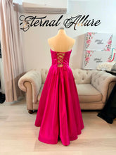 Load image into Gallery viewer, Hayley Hot pink formal dress with slit and pockets , straps removable.

