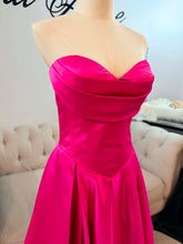 Load image into Gallery viewer, Hayley Hot pink formal dress with slit and pockets , straps removable.
