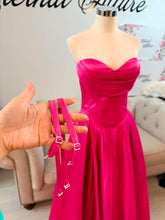 Load image into Gallery viewer, Hayley Hot pink formal dress with slit and pockets , straps removable.
