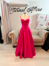 Load image into Gallery viewer, Hayley Hot pink formal dress with slit and pockets , straps removable.

