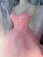 Load image into Gallery viewer, Glinda pink glitter tulle and 3D lace with pockets .
