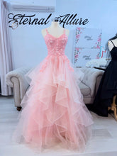 Load image into Gallery viewer, Glinda pink glitter tulle and 3D lace with pockets .
