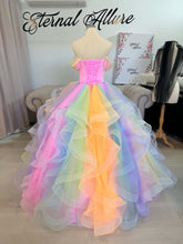 Load image into Gallery viewer, Mia rainbow wedding dress with detachable off shoulder and straps .
