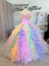 Load image into Gallery viewer, Mia rainbow wedding dress with detachable off shoulder and straps .
