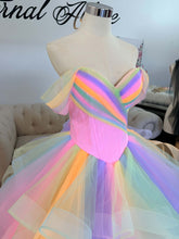 Load image into Gallery viewer, Mia rainbow wedding dress with detachable off shoulder and straps .
