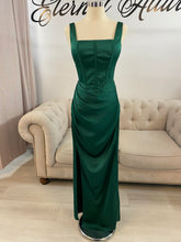 Load image into Gallery viewer, Madision square neckline formal dress with slit. (emerald green)
