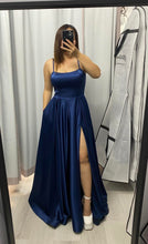 Load image into Gallery viewer, Tina navy formal dress (with slit and pockets)
