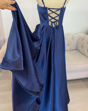 Load image into Gallery viewer, Tina navy formal dress (with slit and pockets)
