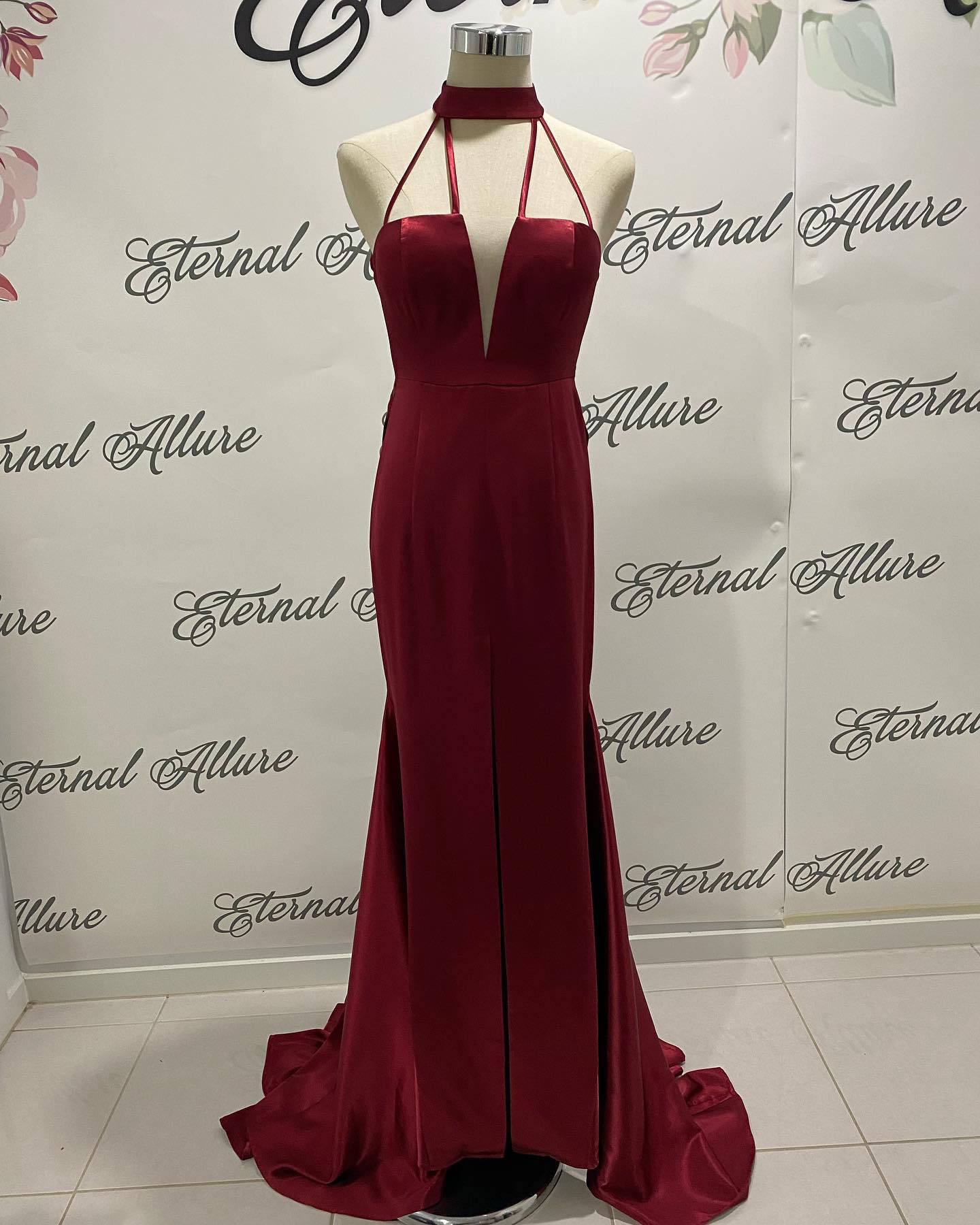 Bella dark red formal dress ( front slit ) – Eternal Allure Pty Ltd